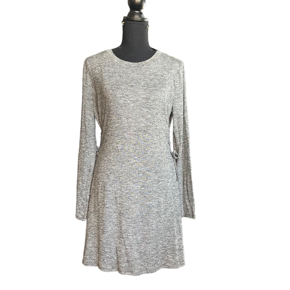 Alya Gray Bodycon Long Sleeve Adjustable Waist Sweater Dress Womens Large